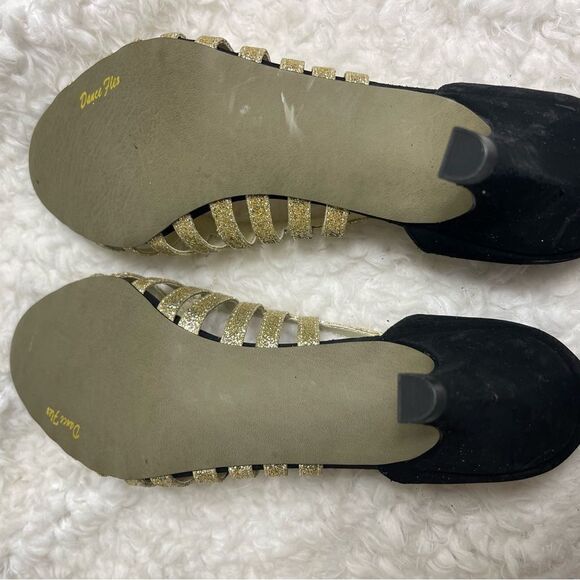 Easy Street gold sparkling and faux black suede strappy slip on open toe SZ8 - Picture 9 of 9